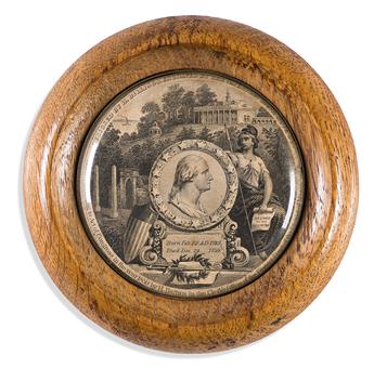 (PRESIDENTS.) Miniature portrait of George Washington in a frame made from Mount Vernon wood.